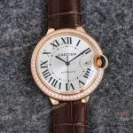 Swiss 2824 Cartier Ballon Bleu Watches Rose Gold Silver Dial Single Diamond-set